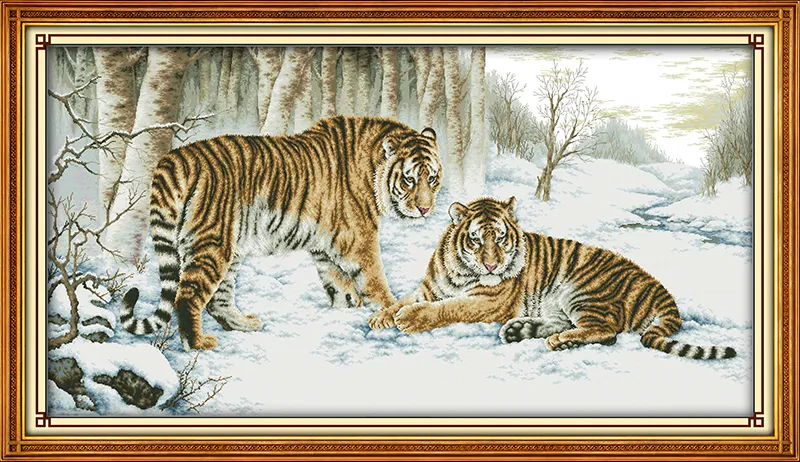 Tiger Forest Snow Mascot Animal Casa Decoração Pinturas, Handmade Cross Stitch Craft Ferramentas Bordado Conjuntos de Bordado Conjuntos Contados Impressão em Canvas DMC 14CT / 11CT