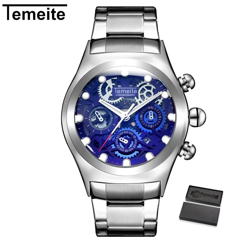 Relogio Temeite Men Se lyx Fashion Gold Quartz Klockor Business Full Steel Armbandsur Vattentät manlig klocka Masculino