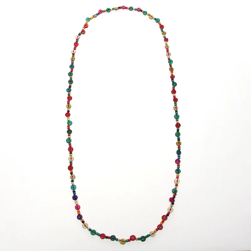 BeUrSelf Multicolor Long Beaded Necklace for Women Coconut Shell Bohemian Knit Handmade Round Wood Bead Ethnic Necklace Jewelry