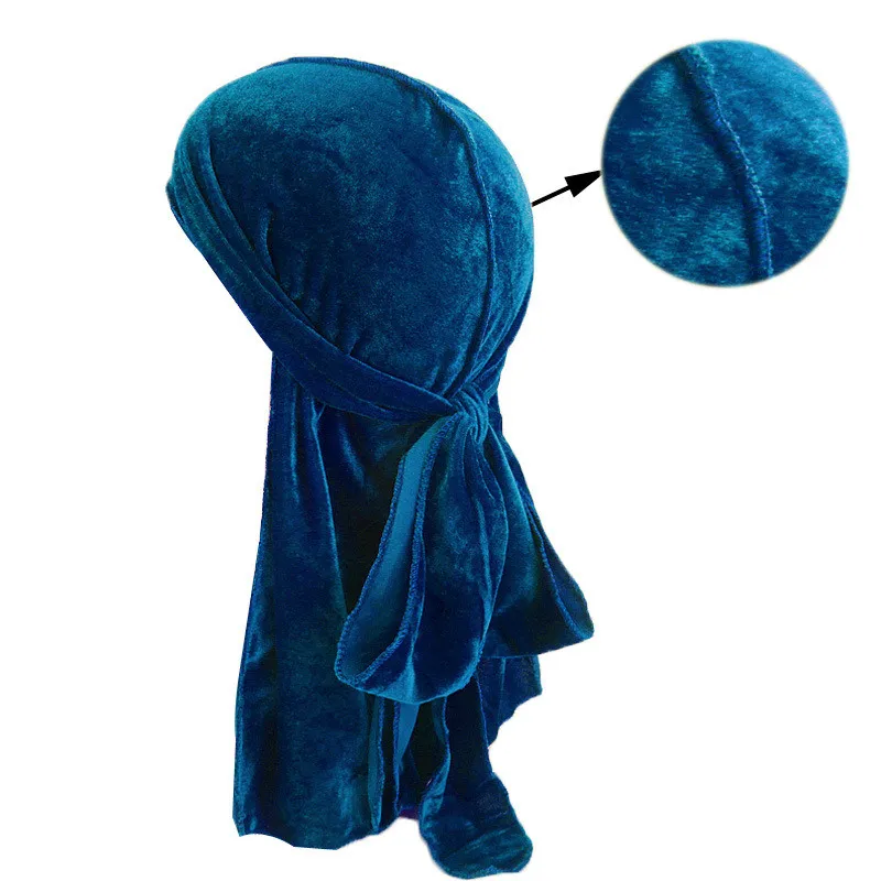 Chapeau Bandana respirant en velours pour hommes et femmes, unisexe, Durag do doo du chiffon, couvre-chef à longue queue, casquette de chimio, couleur unie, couvre-chef 207W