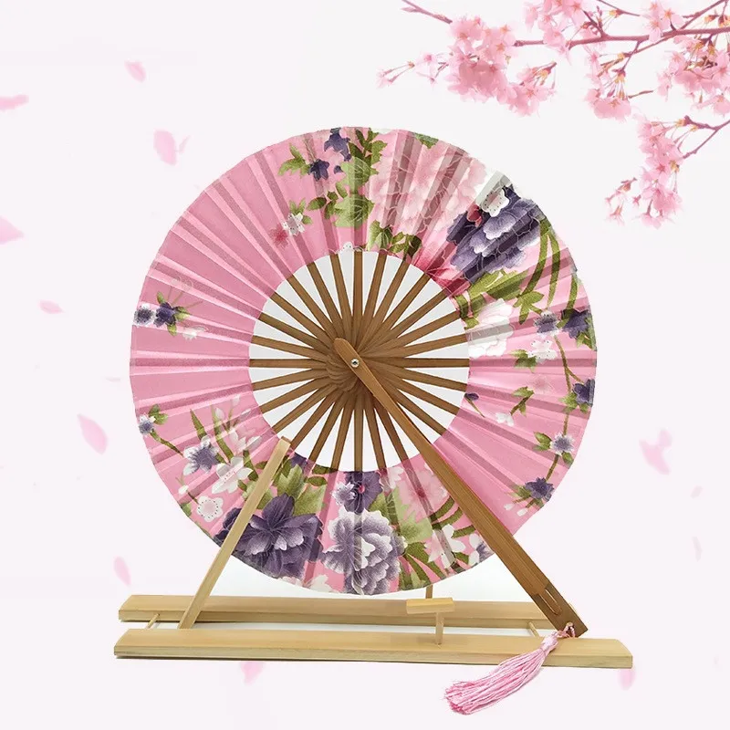 High Quality Japanese Sakura Flower Delicate Packaging Chinese Flower Bamboo Folding Hand Fan for Wedding Christmas Party