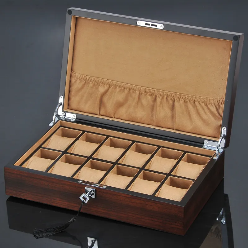 New 12 Slots Wooden Watch Organizer Luxury Watches Holder Case Wood Jewelry Gift Case Wooden Storage Boxes With Lock