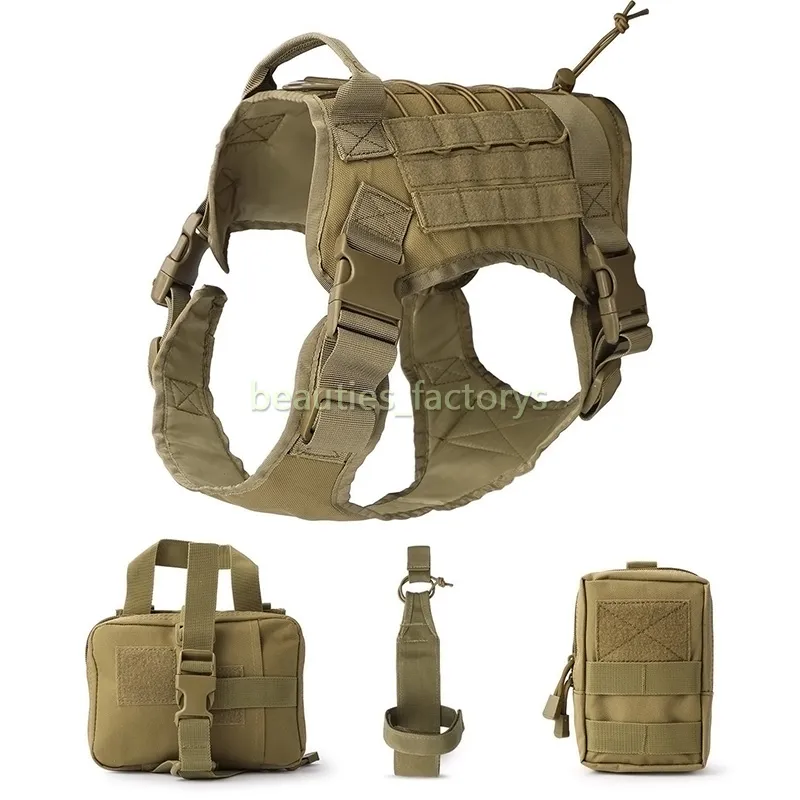 Tactical Military Dog Apparel Vest Harness Set med påse Molle Pet Clothing Jacket Justerbar Stora hundar Patrol Utrustning 1000D Nylon