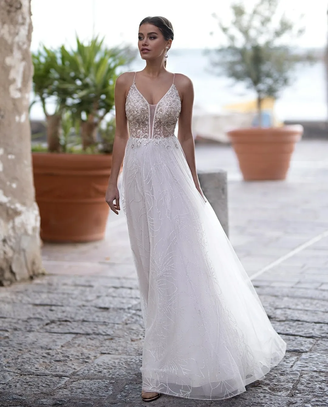 Chique Bo mio Vestidos De Casamento De Praia Com Cintas De