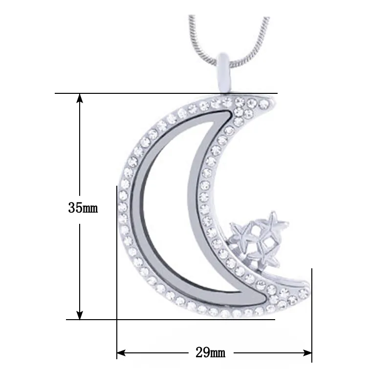 5st Silver Moon Magnetic Glass Floating Charm Locket Zinc Eloy Chains ingår för LSFL034-1250R