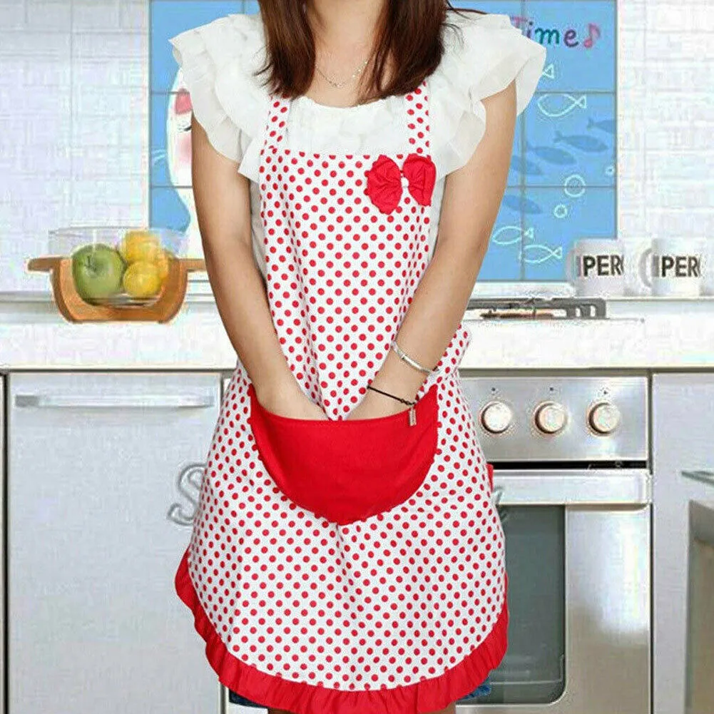 Vrouwen polka-dot boog waterdichte schort keuken restaurant koken bib met zak cadeau keuken schorten