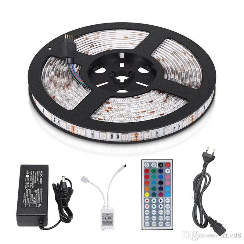 SMD5050 RGB LED-remsa Vattentät 5m0led DC 12V LED Light Strips Flexibel Neon Tape Luz med 5A Power och 44Key Remote