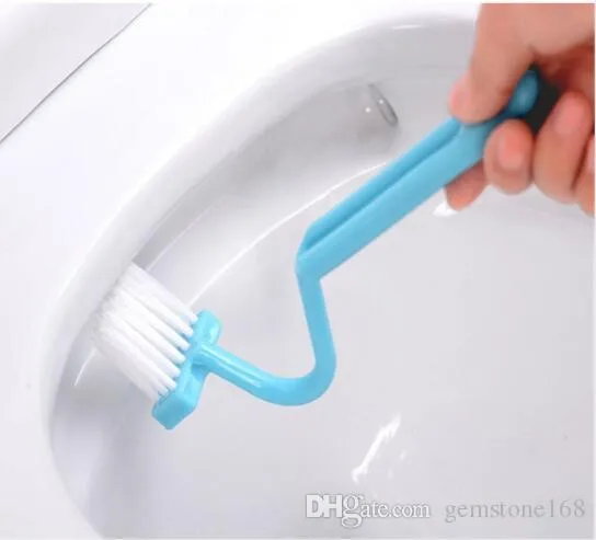 Portable Toilet Brush Scrubber V type Cleaner Clean Brush Bent Bowl Handle
