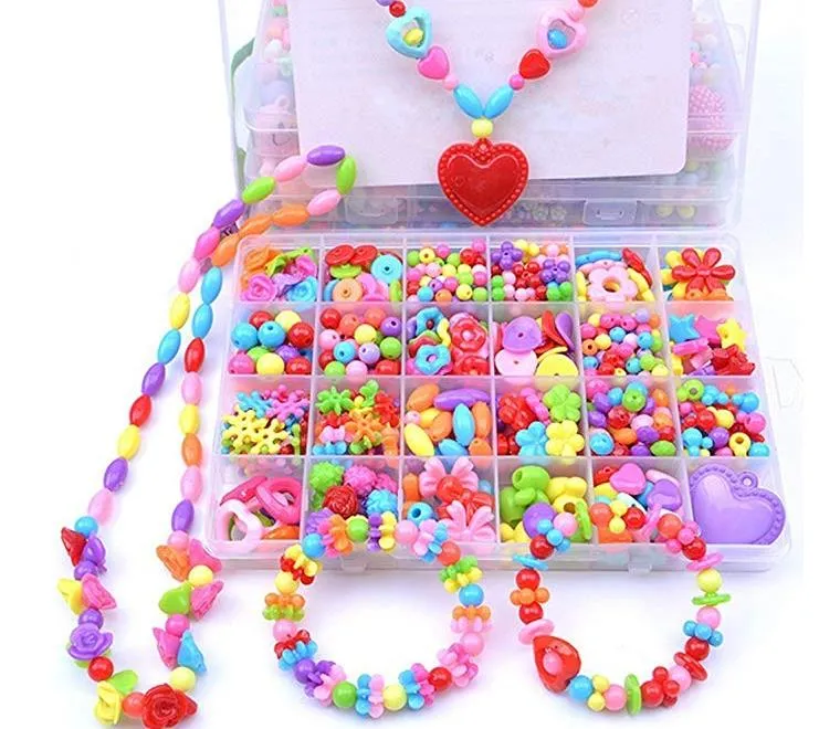 Schmuckherstellungsset, DIY bunte Pop-Perlen-Set, kreative handgefertigte Geschenke, Acryl-Schnürung, Aufreihen von Halsketten, Armbändern, Basteln für Kinder und Mädchen