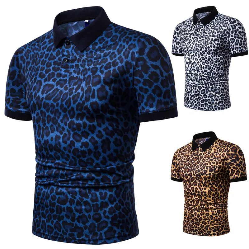 E-Baihui erkek Polos Gömlek 2021 Yaz Adamın Moda Leopar Baskı Kısa kollu Yaka T-shirt Casual Polo Gömlek Erkek L078