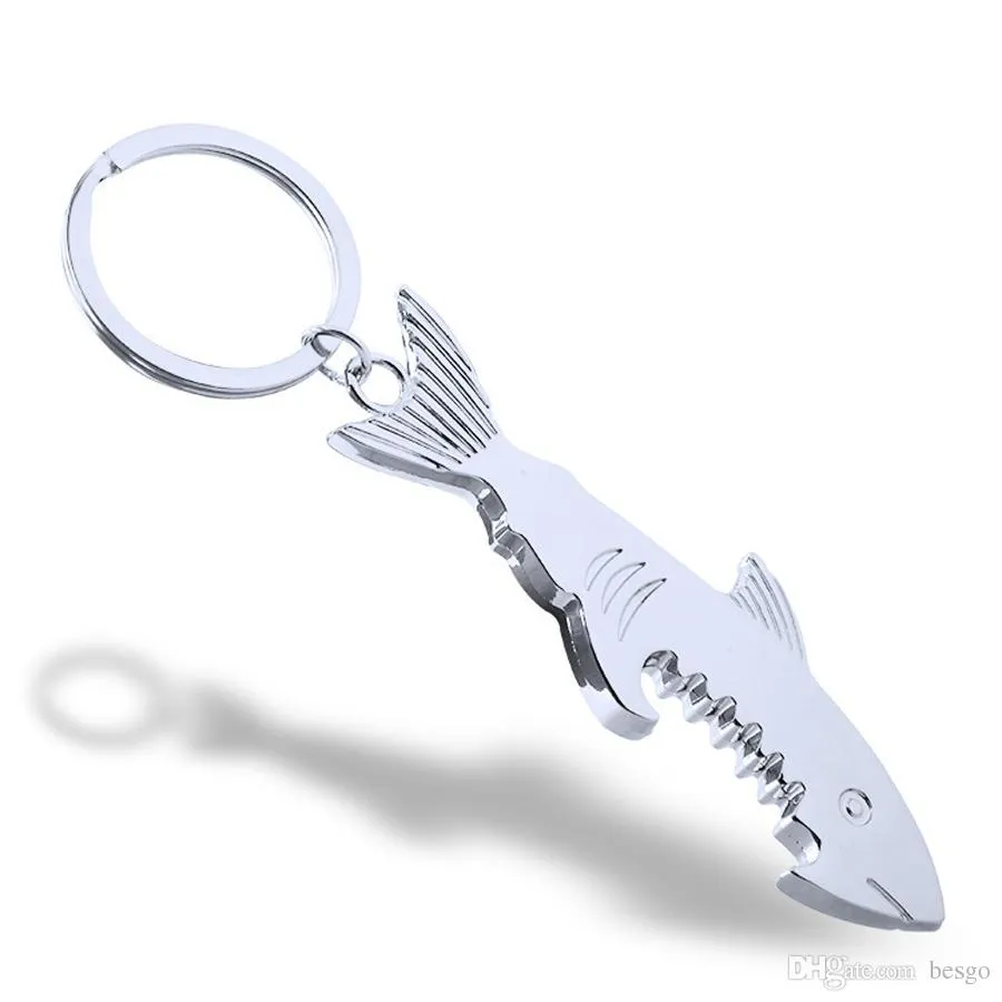 Flasköppnare Keychain Promotion Gift Shark Skräddarsydd Shark Shaped Zink Alloy Beer Bottle Opener Keychain Kvinnor Män Key Ringar DH1239