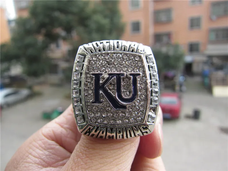 2008 Kansas Jayhawks Basketball National Championship Ring with Wooden Display Box Souvenir Men Fan Gift Wholesale Drop Shipping