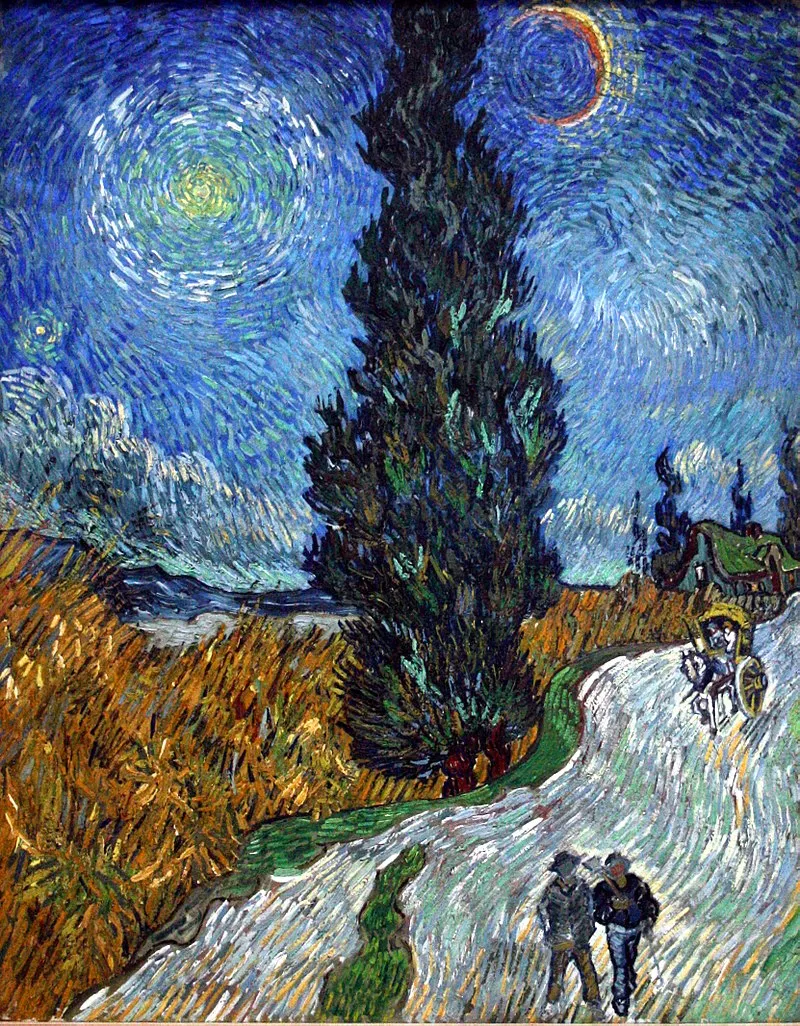 Toile peinture à l'huile art route peinte à la main avec cyprès et étoile, mai 1890 Vincent van Gogh peinture reproduction impressionniste sans cadre