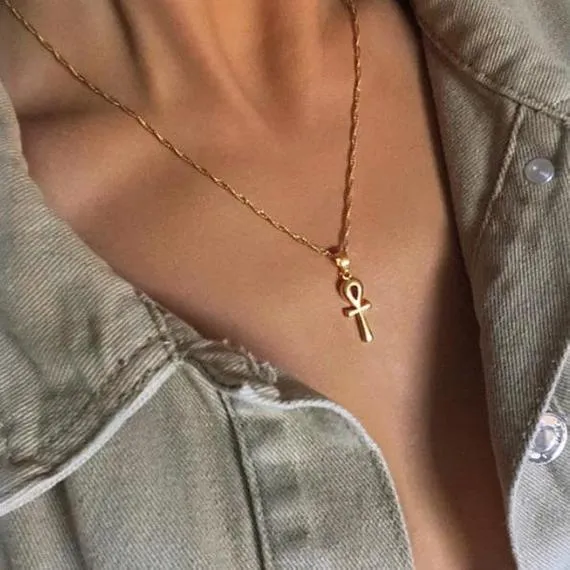 Anniyo Collana con ciondolo croce egiziana Ankh Donna Ragazze Oro/Argento Gioielli con ciondoli africani Geroglifici egiziani