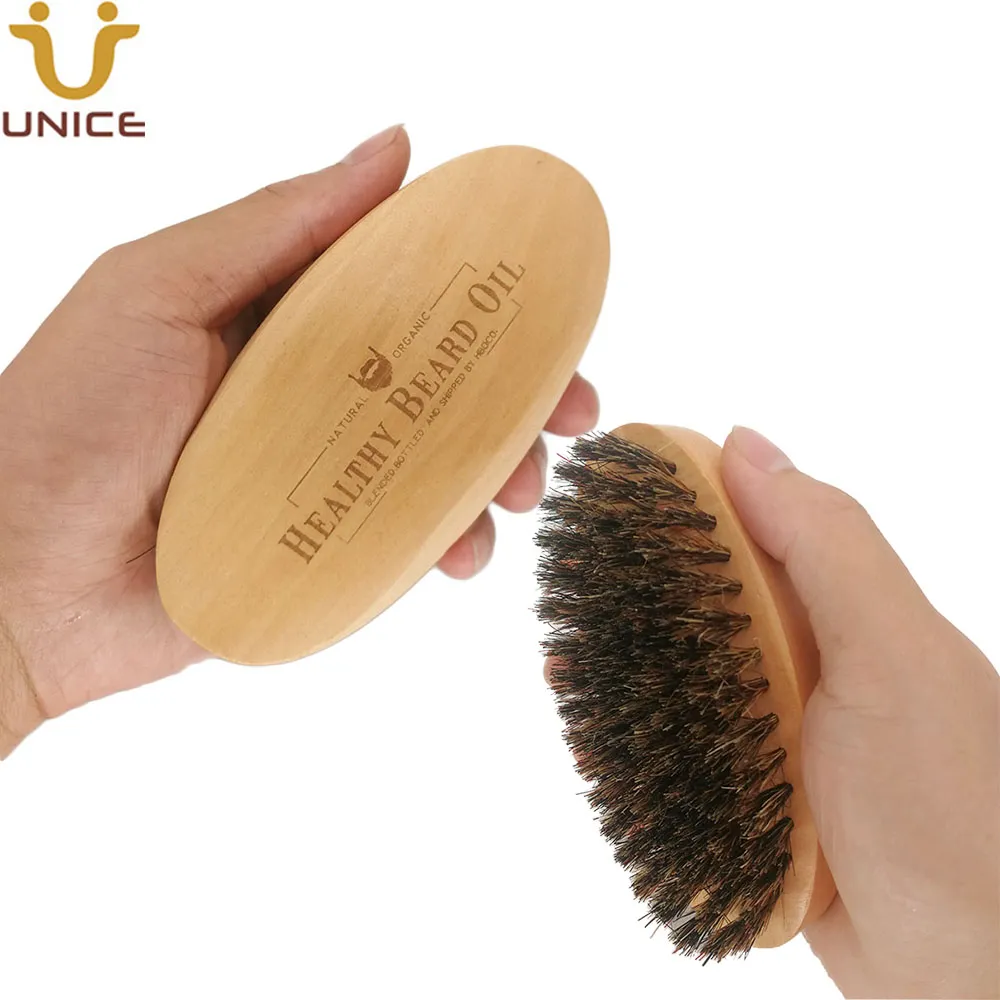 Portable Men Boar Bristle Beard Brush Facial Hair Shaving Brush Long Bamboo Handle
