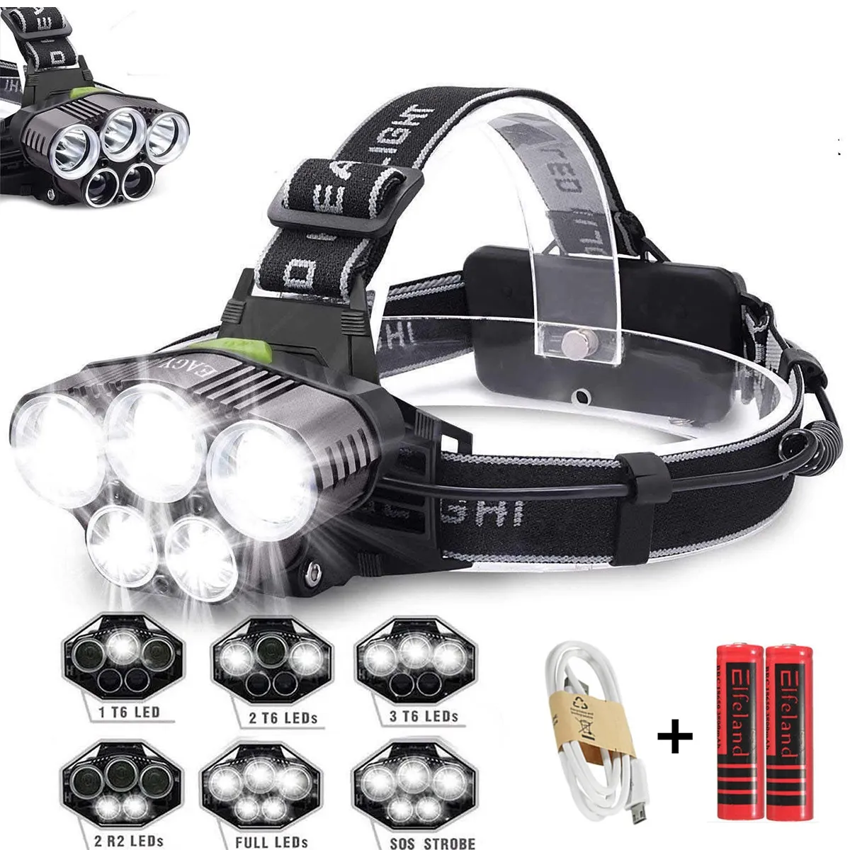 5 LED Headlamp USB Rechargable Headlamp 3 * T6 + 2 * Q5 LED Lampa LED Light Wodoodporna LED Reflektor Światła Lampa Wędkarska Użyj Lampa połowowa 18650