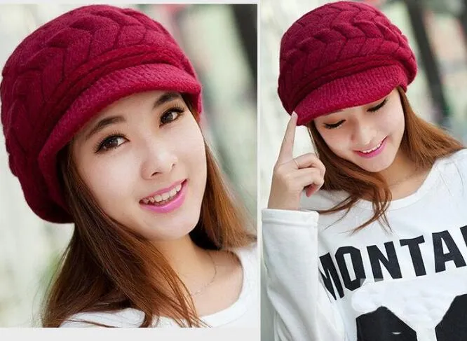 Women\'s Winter Knit Beret Hat Rabbit Hair French Warm Casual Beanie Hat Red AICHUAN Women Winter Knit Beret Hat Rabbit Hair French Style  main image 2