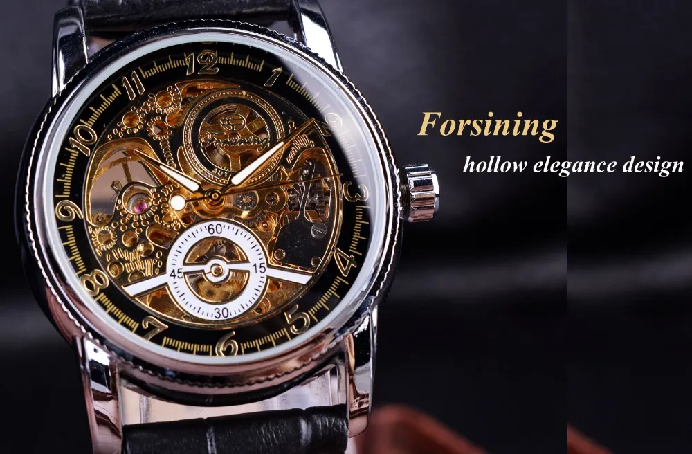 Forsining orologio automatico trasparente da uomo moda casual in vera pelle orologi scheletrati da uomo orologio da polso maschile di lusso delle migliori marche227K