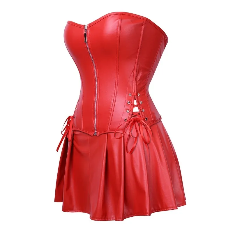 Black PU Leather Corset Bustier Corset Dress Set For Plus Size Women Lace Up Corselet Top With Skirt And Thong Sexy Lingerie Y19070201 From Qiyuan05 17.01 DHgate.Com