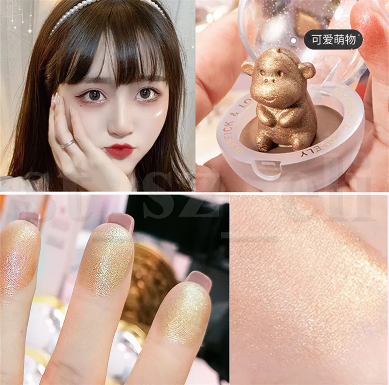 MAFFICK Cute Shape Shimmer Highlighter Animal Shape Makeup Pressed Powder Iluminador Maquiagem Contour Bronzer Highlight Powder 4 Colors