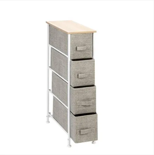 Natural Linen Narrow Dresser With 4 Fabric Fabric Storage Drawers