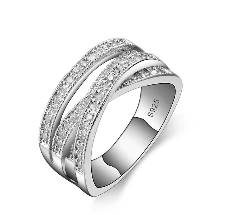 Simples Anéis De Casamento Para As Mulheres Brilhantes Elegante Cubic Zircon Jóias de Prata Esterlina 925 Anel de Noivado de Aniversário