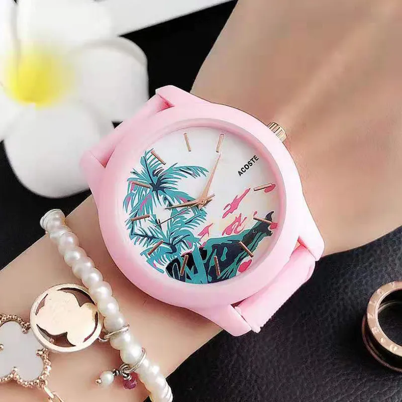 Orologi da polso al quarzo di marca coccodrillo Donna Uomo Unisex Vista hawaiana Orologio con cinturino in silicone con quadrante stile animale LA10219T