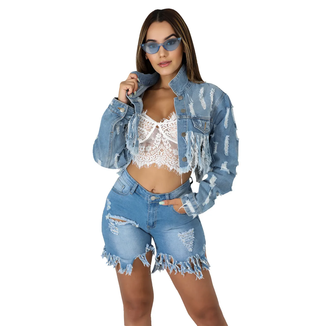 Sexy Holes Ripped Denim Short Jackets 