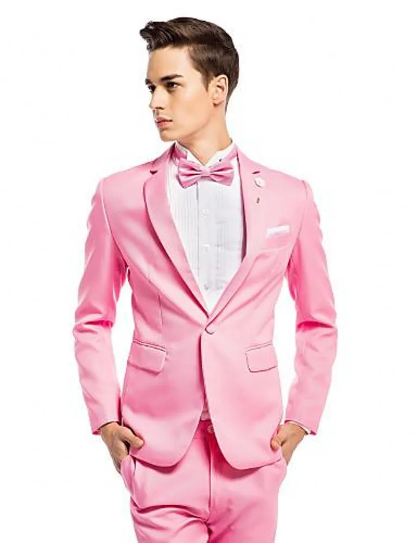 Mode Rose Hommes Mariage Tuxedos Notch Revers Slim Fit Groom Tuxedos Excellent Hommes Blazer 2 Pièces Costume Bal / Dîner Veste (Veste + Pantalon + Cravate) 86