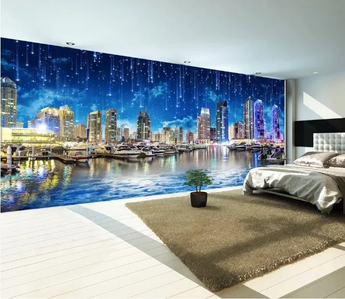 Papel de parede personalizado papel 3d estilo europeu ultra hd cidade noite cidade cidade paisagem panora grande papel de parede para quarto parede da sala de estar