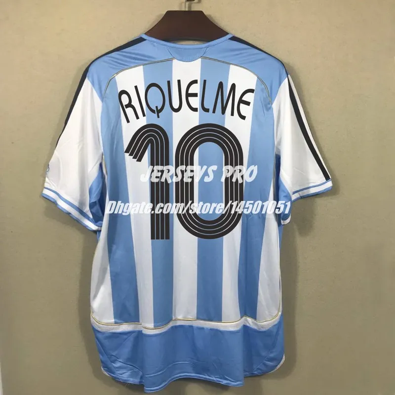 الرجعية قمصان كرة القدم المشجعين Top Tee Jersey Riquelme Argentina World Cup 2006 Home Kit Camiseta de Futbol Crespo Pablo Aimar Heinz Sorin