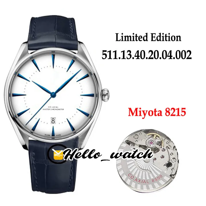 Men's Automatic Leather Watch: Miyota 8215 Movement, Steel Case,  White Dial, Blue Hands