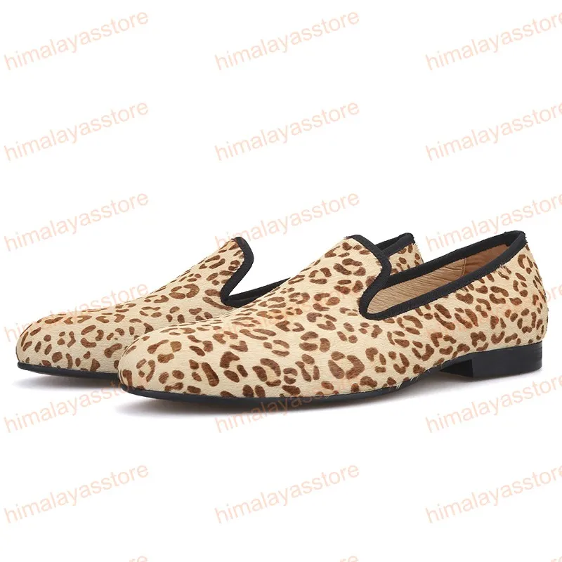 New crina de leopardo impressão homens sapatos de camurça vestido de festa dos homens mocassins de fumar chinelo homens flats plus size