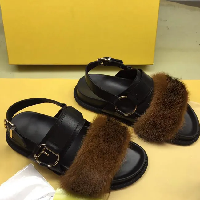 RASS PLE 2019 Real Fox Fur Slippers Slides Shoes Furry Fuffly Slipper Flip Flops Sandals Sliders Drag Sandal Summer Shoes Women US4-11