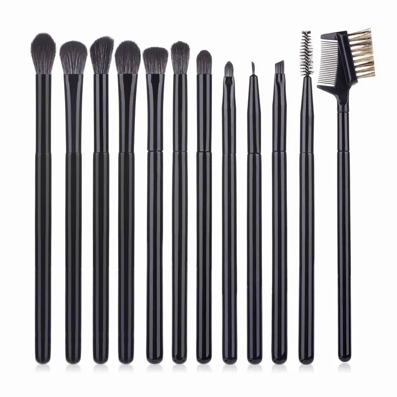 12pcs Black makeup brushes set Eye Shadow Eyebrow Lip Eyelash Eyeliner Brush Eyebrow Brush and Comb Cosmetic Beauty Tools Make Up Brush