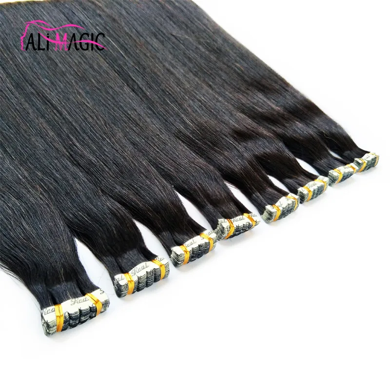 DHGATE Partihandel Dubbeldragen osynlig tejp Remy Hair Extensions Tape i mänskliga hårförlängningar 14 16 18 20 22 24 26in 100g / 40piece