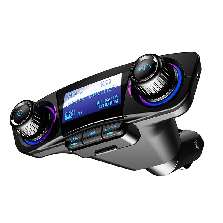 FM Sender Bluetooth 5.0, Bluetooth Autoradio Sender Freisprecheinrichtung  Auto Kit QC3.0 USB Autoladegerät, Unterstützung TF Karte AUX Eingang,  Schwarz