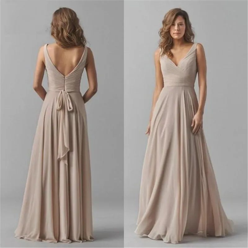 2020 Vintage Gelinlik Modelleri V Yaka Düğün Parti Elbise Plise Şifon Kolsuz Balo Gelinlik Modelleri Kadınlar için