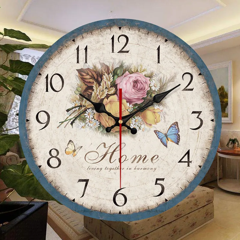 3D Vintage Wall Clock Silent Wood Clock Europe Style Large Wall Clocks Home Watch Time Kitchen Bedroom Living Room Home Decor