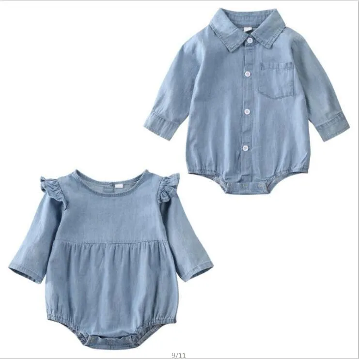 Mamelucos para niñas, mono triangular de vaquero para niños, mono infantil con cuello vuelto, monos de mezclilla para niños pequeños, monos de manga larga, ropa para escalar YP887