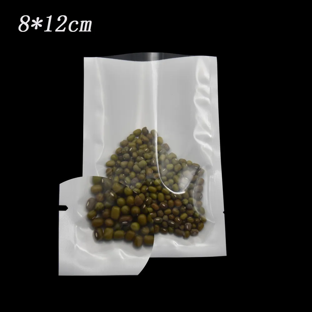 8*12cm Open Top Clear Front Plastic Bag for Dried Food Coffee Fruit Water Proof Storage Heat Seal White Translucent Package Bags 300pcs/lot