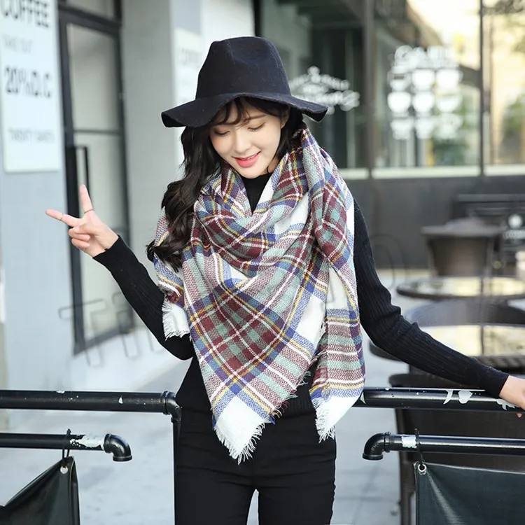 14 style Winter new women Plaid Scarves square scarf triangle Check Shawl thickened super large Neckerchief T2C5162