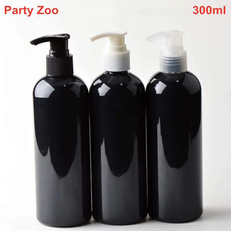 300 ml zwarte huisdier ronde schouder container vloeibare fles met plastic pers pomp 300cc draagbare reizen plastic cosmetische pot