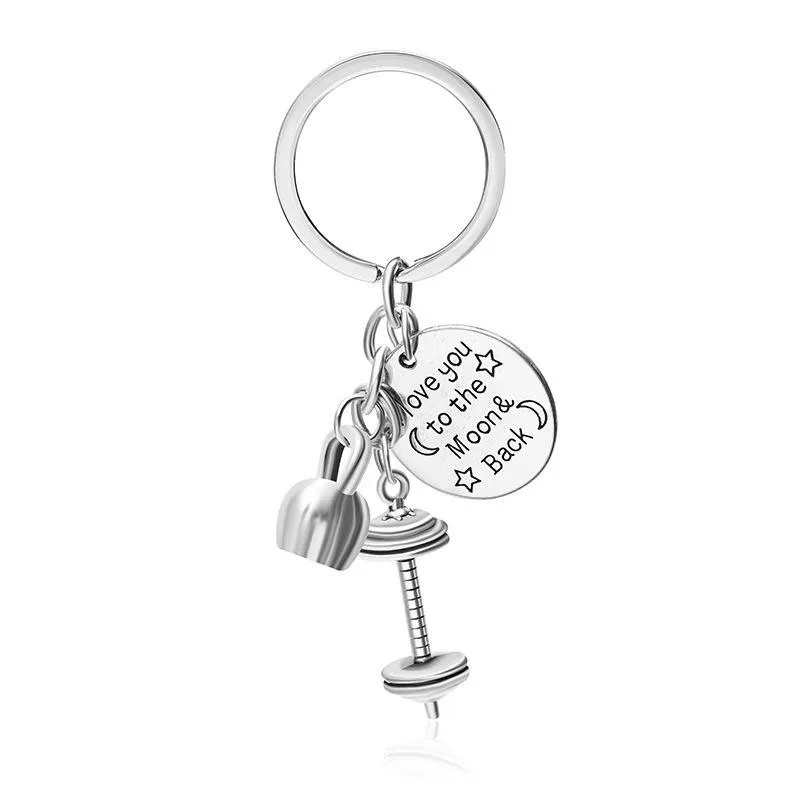 I Love You To The Moon Back Pendant Key Rings Moon Fitness barbell Keychains Jewelry Gifts Fashion Accessories