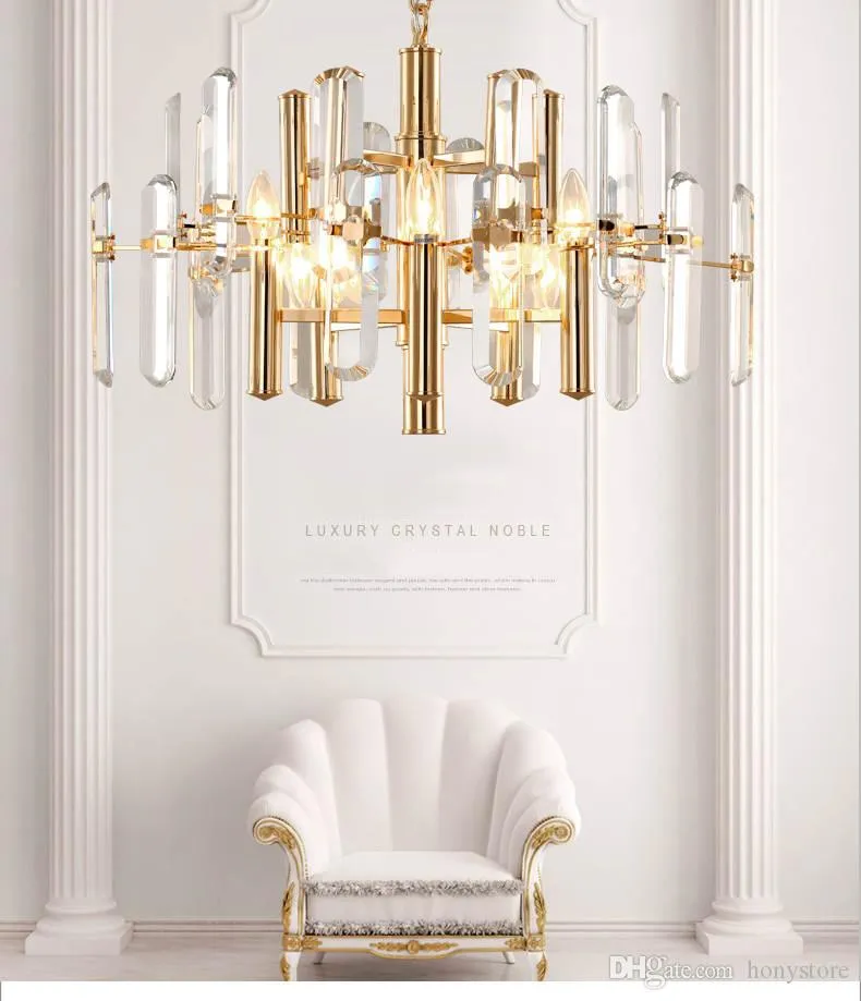 Modern crystal led chandeliers Lamps golden pendant lights glass suspending lamp fixture Living room hanging light