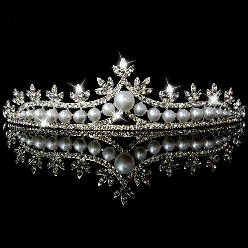 Pageant Full Circle Tiara Clear Austrian Rhinestones Pearls King / Queen Crown Wedding Bridal Crown Headbands Birthday Party Head Pieces