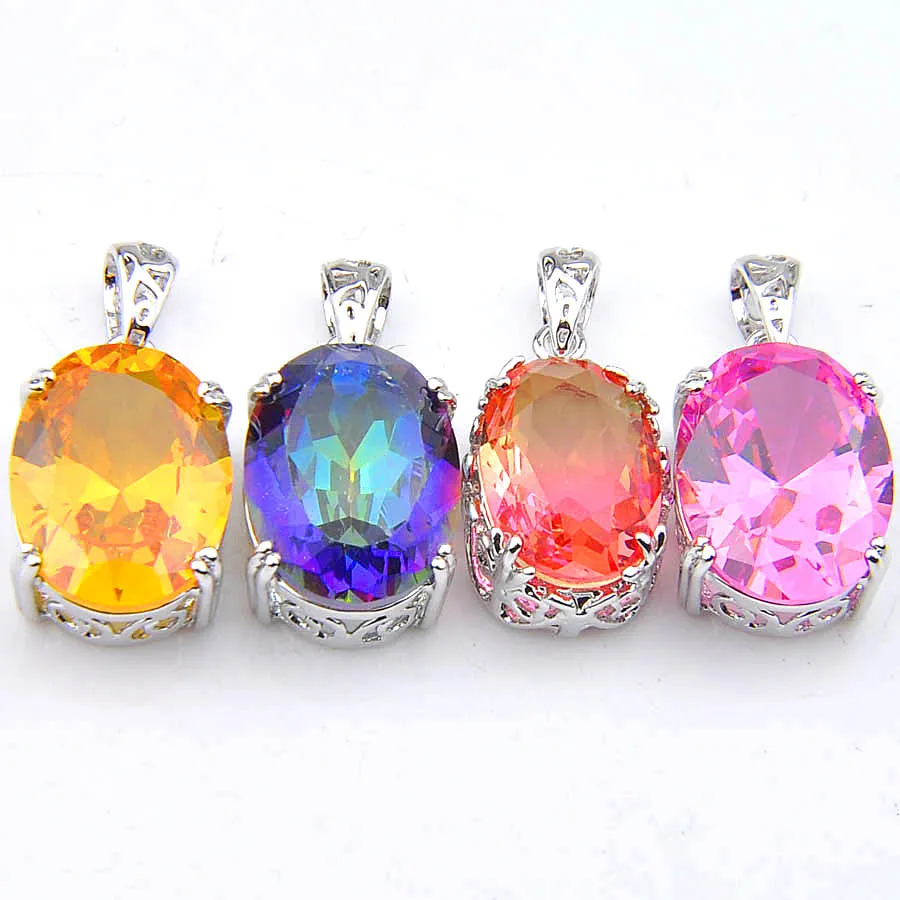 10 Pcs /Lot Unique Mix Rainbow Crystal Zircon Gemstone 925 Sterling Silver Pendants Necklace for Women Bi Colored Tourmaline Pendants