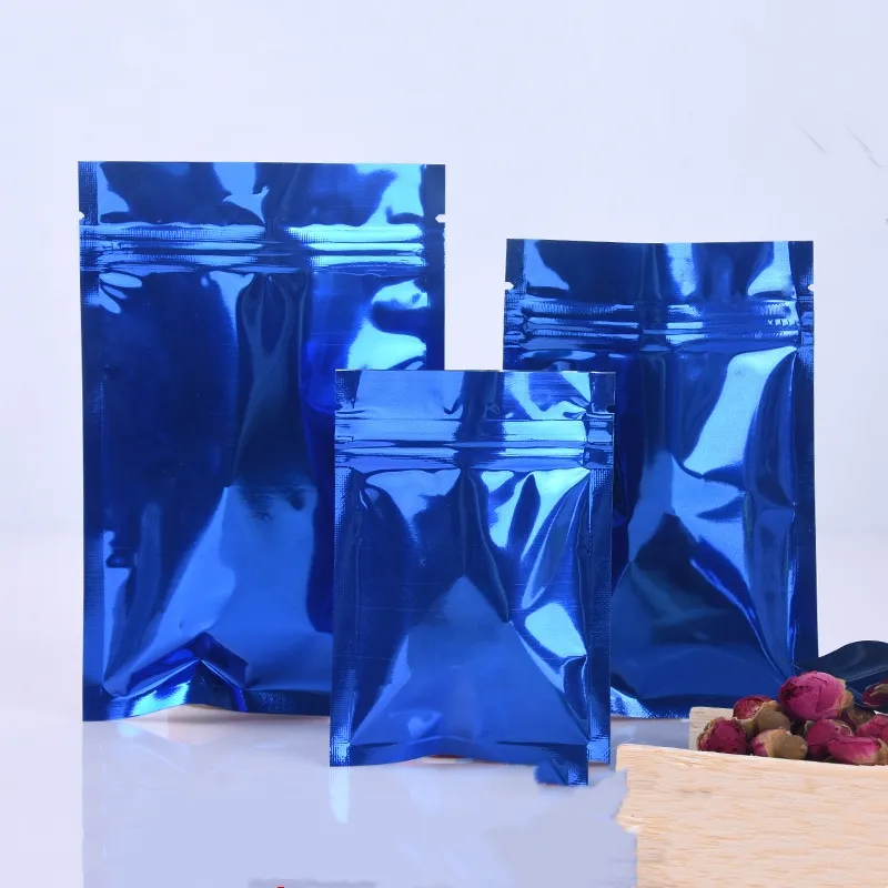 多くのサイズが利用可能な青いアルミホイルのジッパーロックシール包装袋ドライフルーツとフルーツジッパーパッケージバッグパウチ