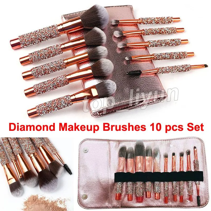 Макияж кисти Diamond 10 PCS SET COSMETICS CRASS с сумкой Профессиональная кисти для макияжа порошковая фундамент румяной подводной подводной подвод для бровей набор для бровей