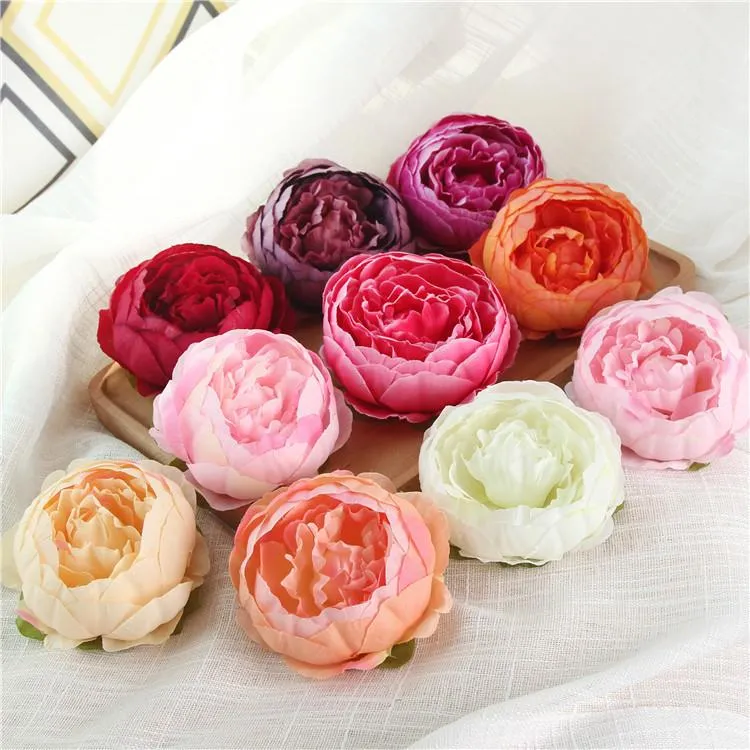 10 cm konstgjorda blommor för bröllopsdekorationer Silk Peony Flower Heads Party Decoration Flower Wall Wedding Backdrop White Peony